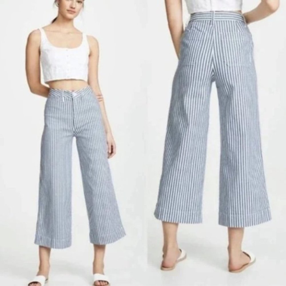 Madewell Emmett Wide Crop Leg Blue Pants Railroad Stripe size 29